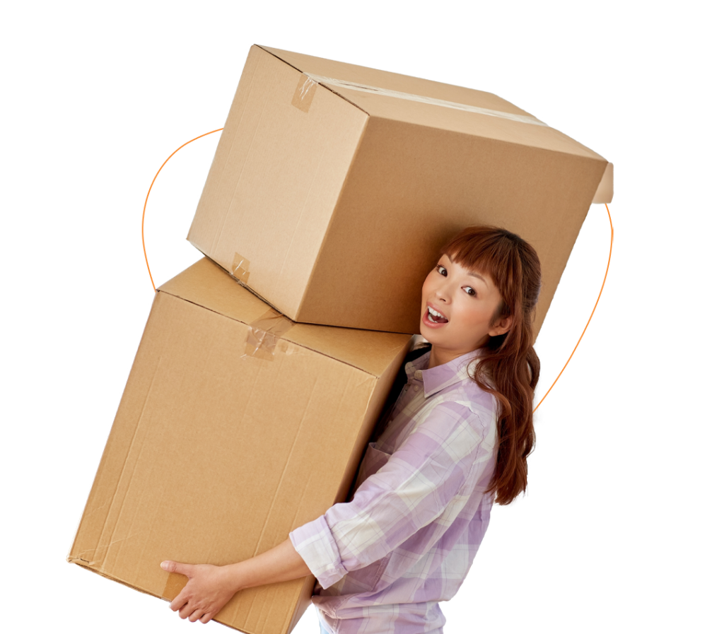 woman carrying large boxes