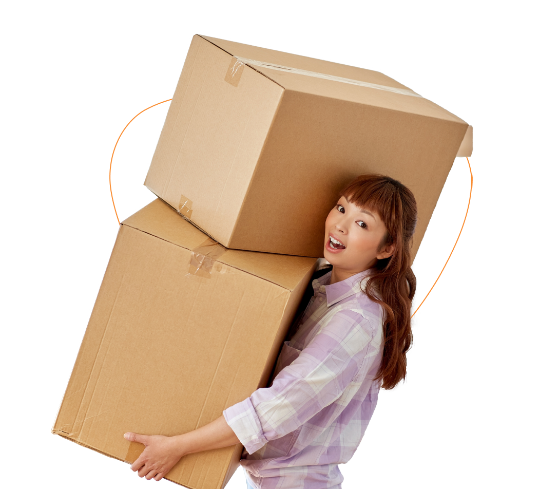 woman carrying large boxes