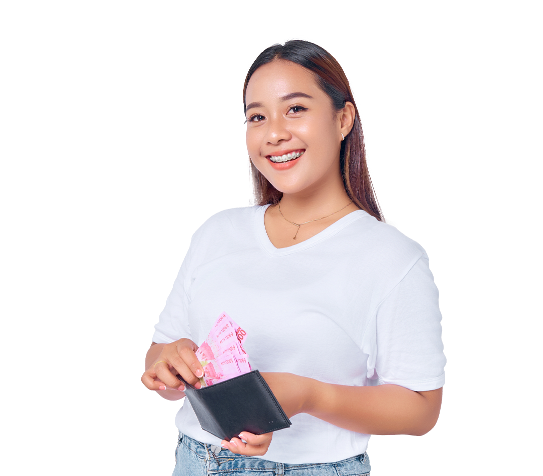 woman pulling money from wallet