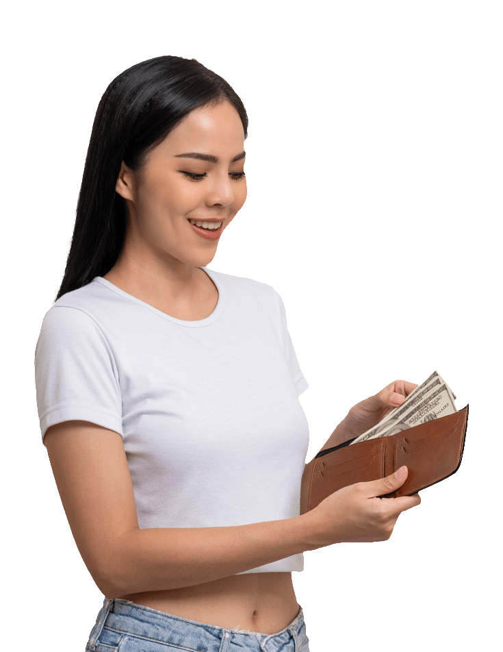 woman counting money in wallet